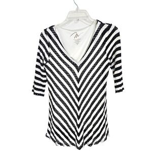 Miraclebody by Miraclesuit‎ Womens Black White Chevron Stripe V-Neck Tunic Top M